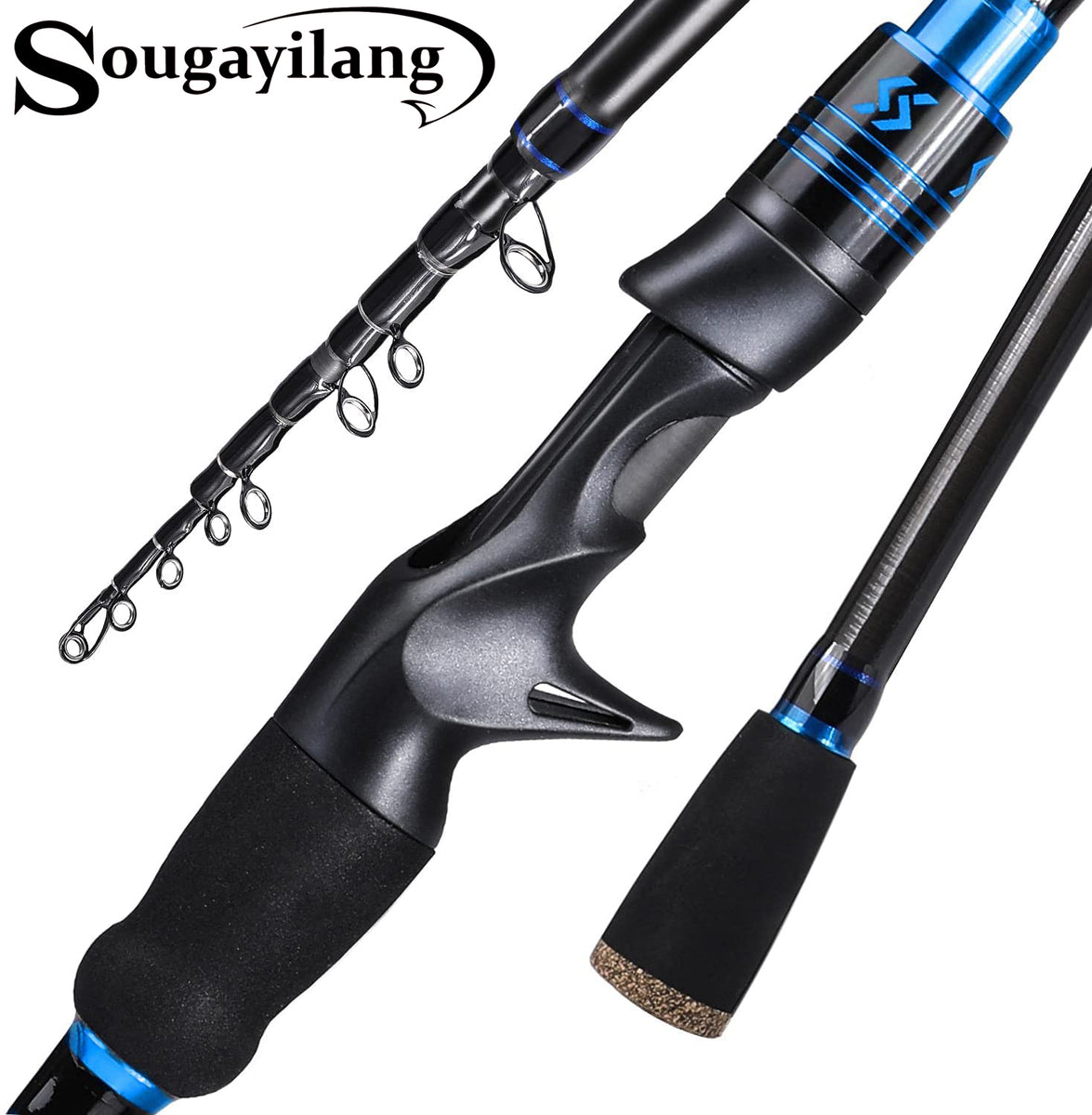 Sougayilang Cork Handle Fishing Rod Portable Telescopic Pole Carbon Fiber  Spinning Casting Rod