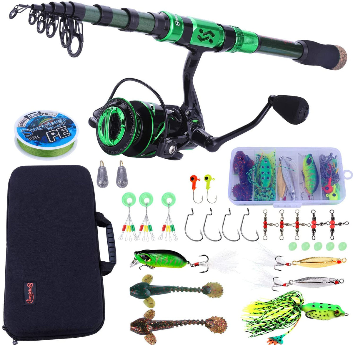  Sougayilang Fishing Rod Reel Combos Carbon Fiber Telescopic  Fishing Pole with Spinning Reel Fishing Line Lures Fishing Gear Accessories  for Travel Saltwater Freshwater Fishing-1.8M/5.91Ft : Sports & Outdoors