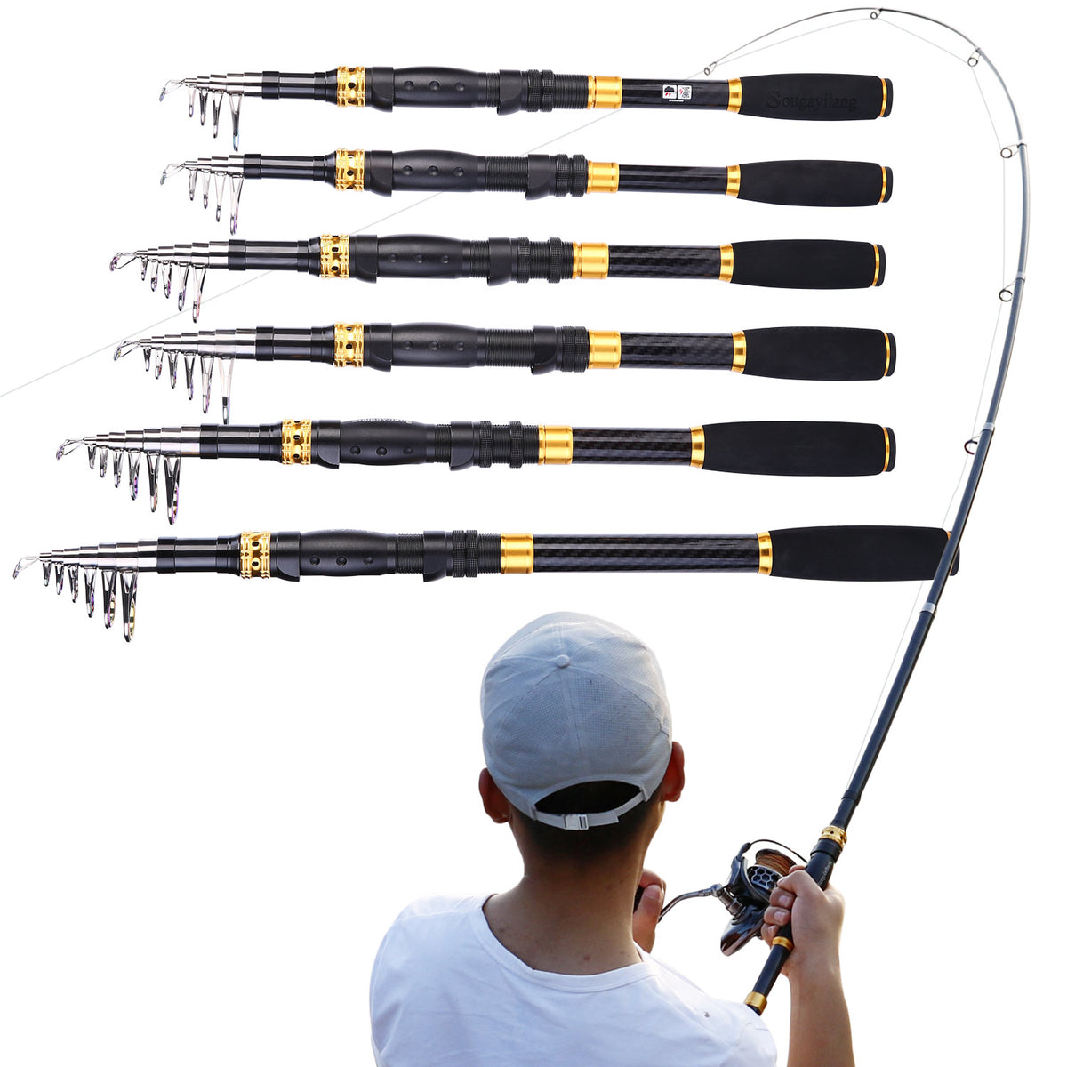 Fishing Rod - 24 Ton Carbon Fiber - Stainless Steel Hooded  Reel Seats - Aluminum Oxide Guide InsertsTelescopic Retractable Spinning  Pole For Saltwater Freshwater Fishing