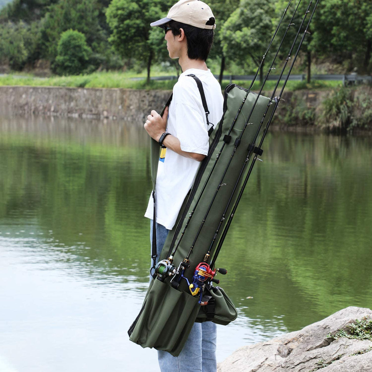 Wowelife Fishing Rod Carrier Bag, Fishing Reel Organizer Pole Storage Bag  Upgraded For Fishing And Traveling, A Fishing Gift For Men, Father And