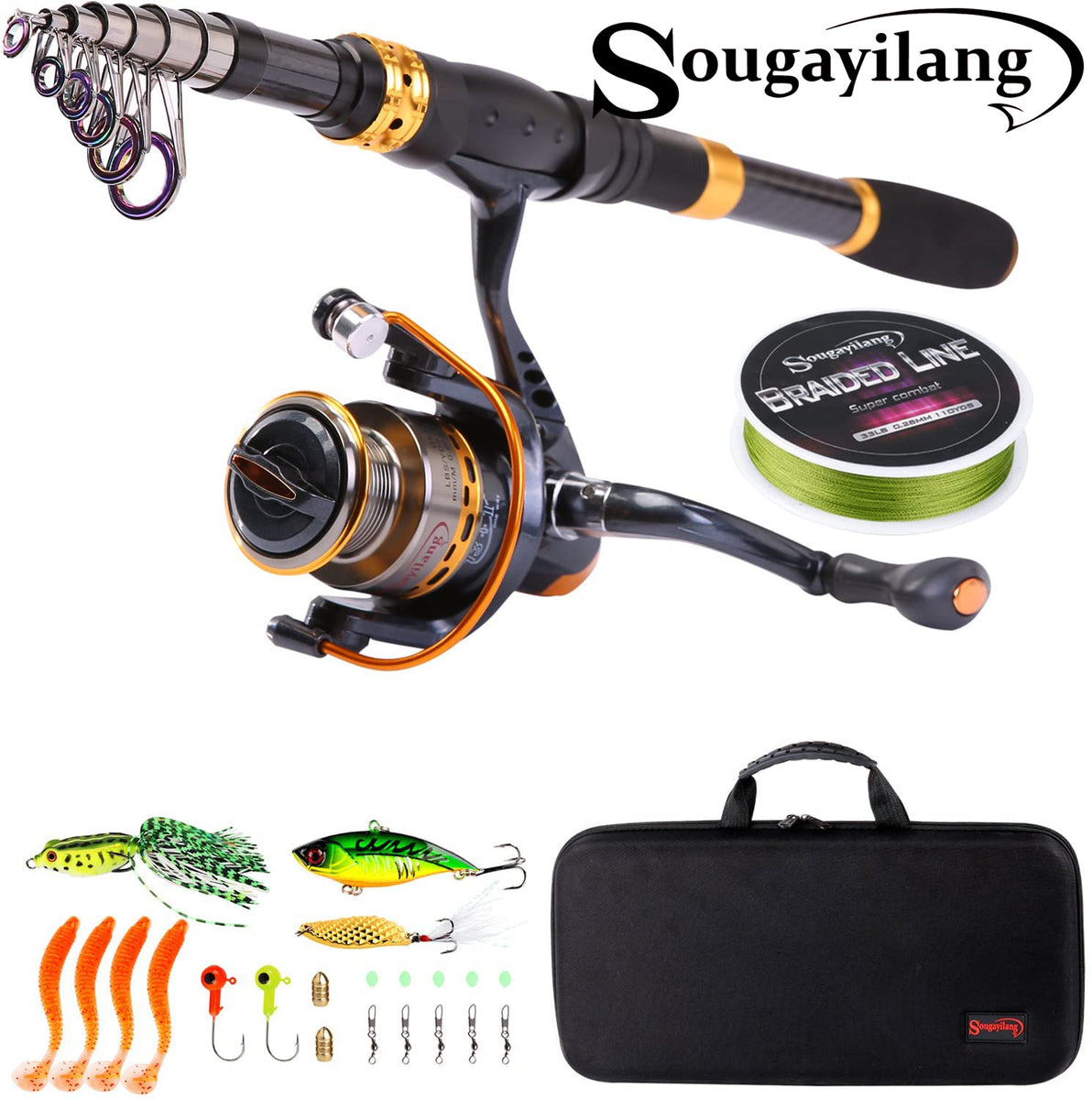 Sougayilang Fishing Rod and Reel Combos - Carbon Fiber Telescopic Fishing  Pole - Spinning Reel 12 +1 BB with Carrying Case for Saltwater and  Freshwater Fishing …