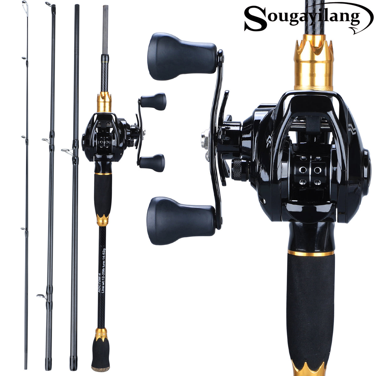Sougayilang Fishing Rod Combo 1.8-2.1m Portable 4 Sections Carbon Rod