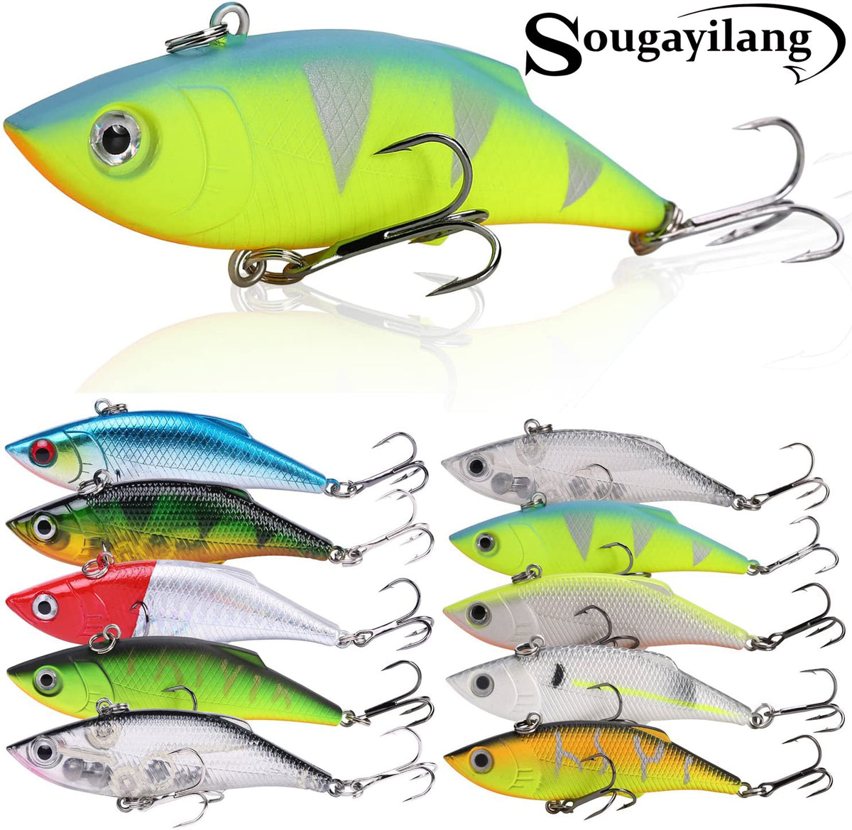 Sougayilang Bass Fishing Lures Kit Set Topwater Hard Baits Minnow Crankbait  Pencil VIB Swimbait for Bass-Type 1