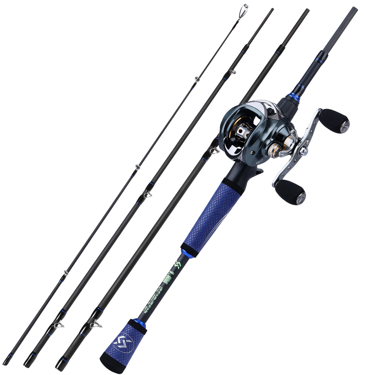 Sougayilang 1.8m- 2.4m Casting Fishing Rod Portable 4 Section Carbon Fiber  Fishingrod with 11+1BB 7.0:1 Baitcasting Fishing Reel