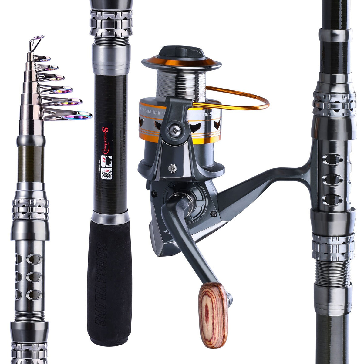 Fishing Pole Fishing Rod 1.8-3.3m Telescopic Fishing Rod Kit and 13+1BB  Metal Spool Spinning Reel Carp Fishing Rod Reel Combo Saltwater Fishing  Tackle