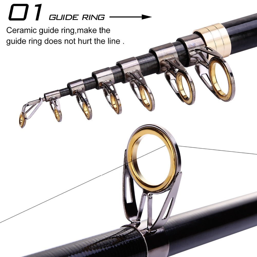 Fishing Rod, Mini Fishing Pole Portable Sea Fishing Carbon Rod Telescopic  Fishing Rod Ceramic Wire Ring(3.0m)