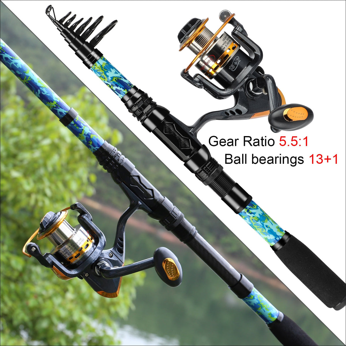 Sougayilang 1.8-3.6m Telescopic Fishing Rod and 11BB Fishing Reel Set