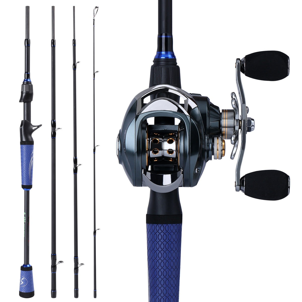 Fishing Rods and Reels 2.1m/2.4M Casting Fishing Rod Reel Combos with 4  Section Baitcaster Rod and 13BB Casting Reel