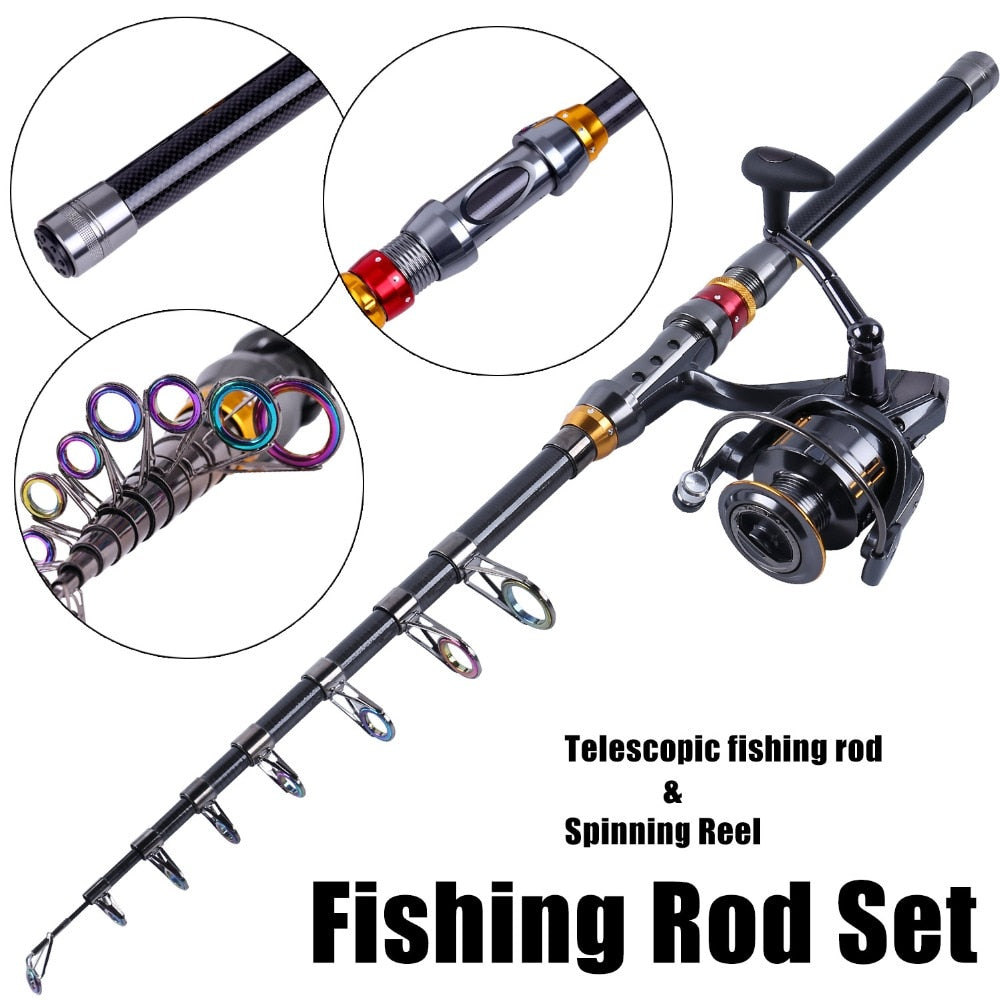 Fishing Rod and Fishing Reel Carbon 1.8-3.6M Telescopic Fishing Rod with Spinning  Reel Fishing Rods and Reels Set