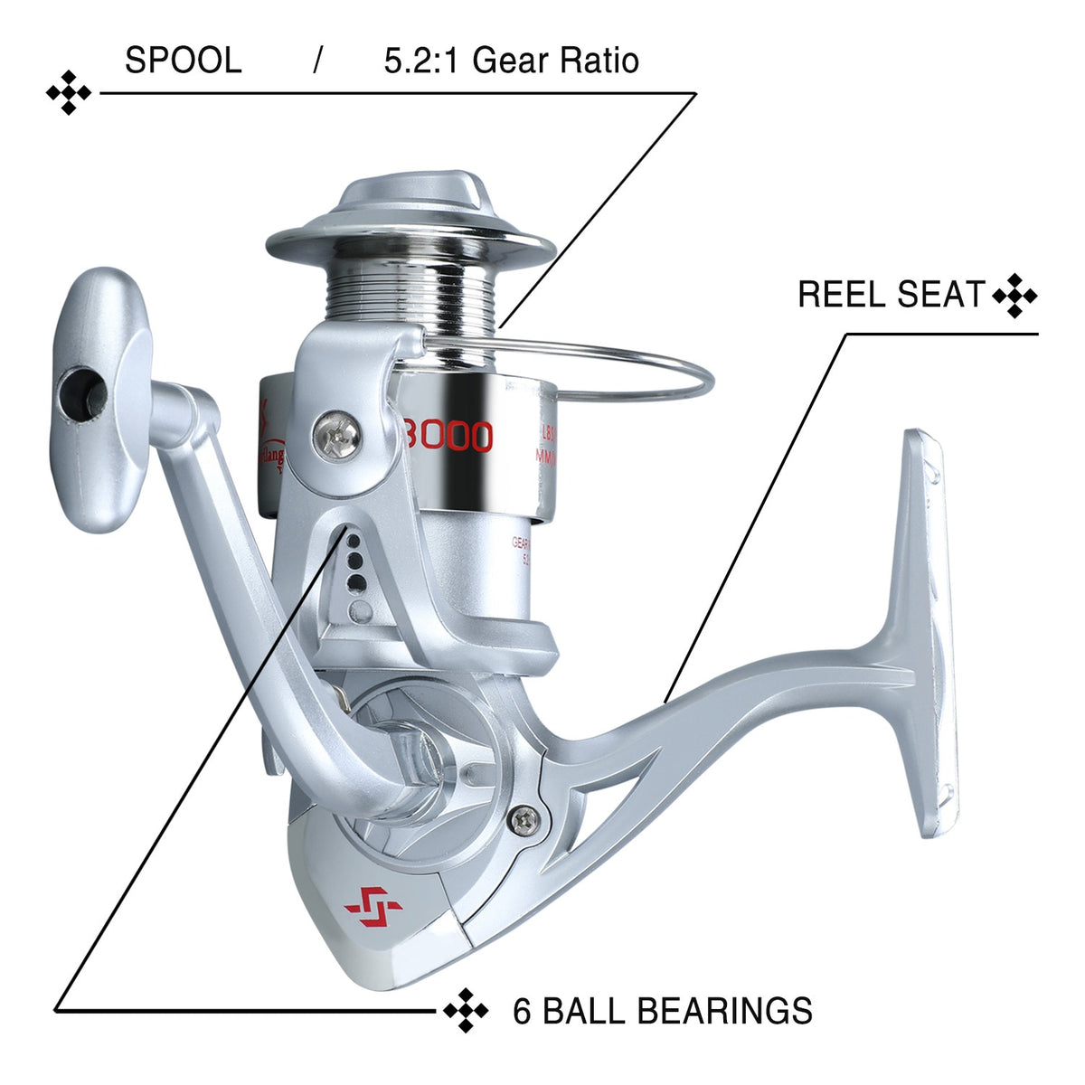 Sougayilang 2000 3000 Series White 11+1BB Spinning Reel, 5.2:1 Gear Ratio  Fishing Reel With Aluminum Spool For Freshwater Saltwater