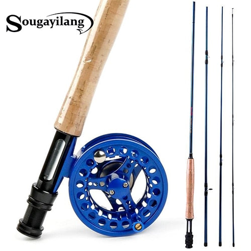 Sougayilang 2.7M 5/6 Fly Fishing Rod Combo Portable 4 Section Metal Handle  Carbon Fiber Fishing Rod Top Quality Fly Reel Set