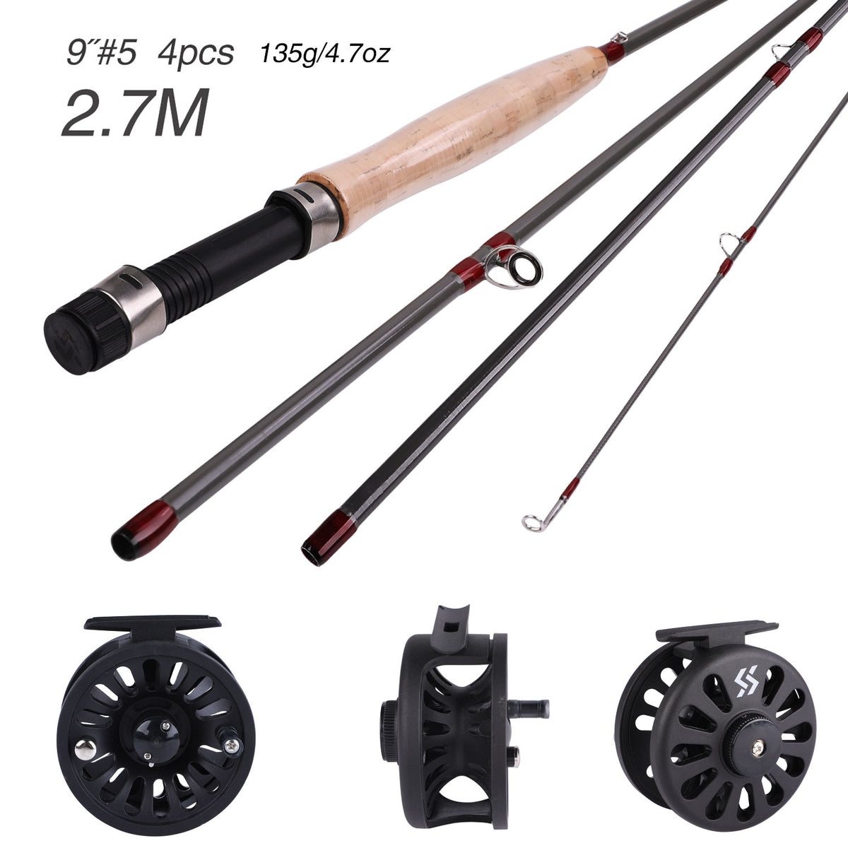 Sougayilang 2.7M 5/6 Fly Fishing Rod Combo Portable 4 Section Metal Handle  Carbon Fiber Fishing Rod Top Quality Fly Reel Set