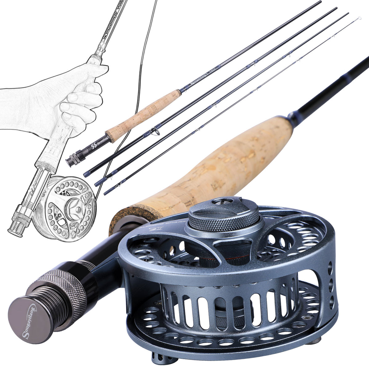 New 8ft 9ft Fly Fishing Rod Reel Combos 4 Section Portable Carbon Trout  Salmon Fish Rod for Beginners Fly Fishing Pole