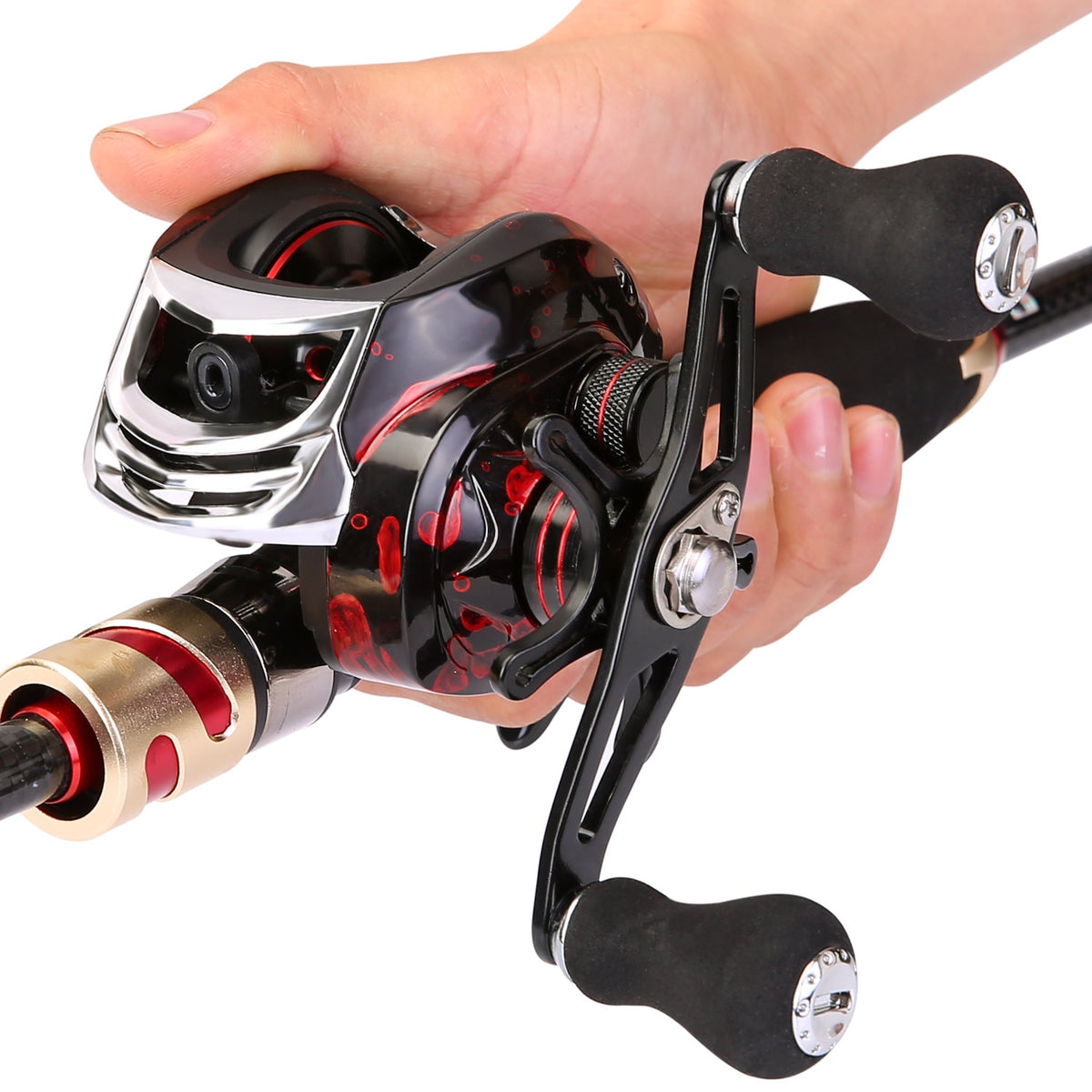 Sougayilang 4 Section Carbon Fiber Casting Rod and 17+1BB 7.2:1 High Speed  Baitcasting Reel Fishing Combo Portable for Travel
