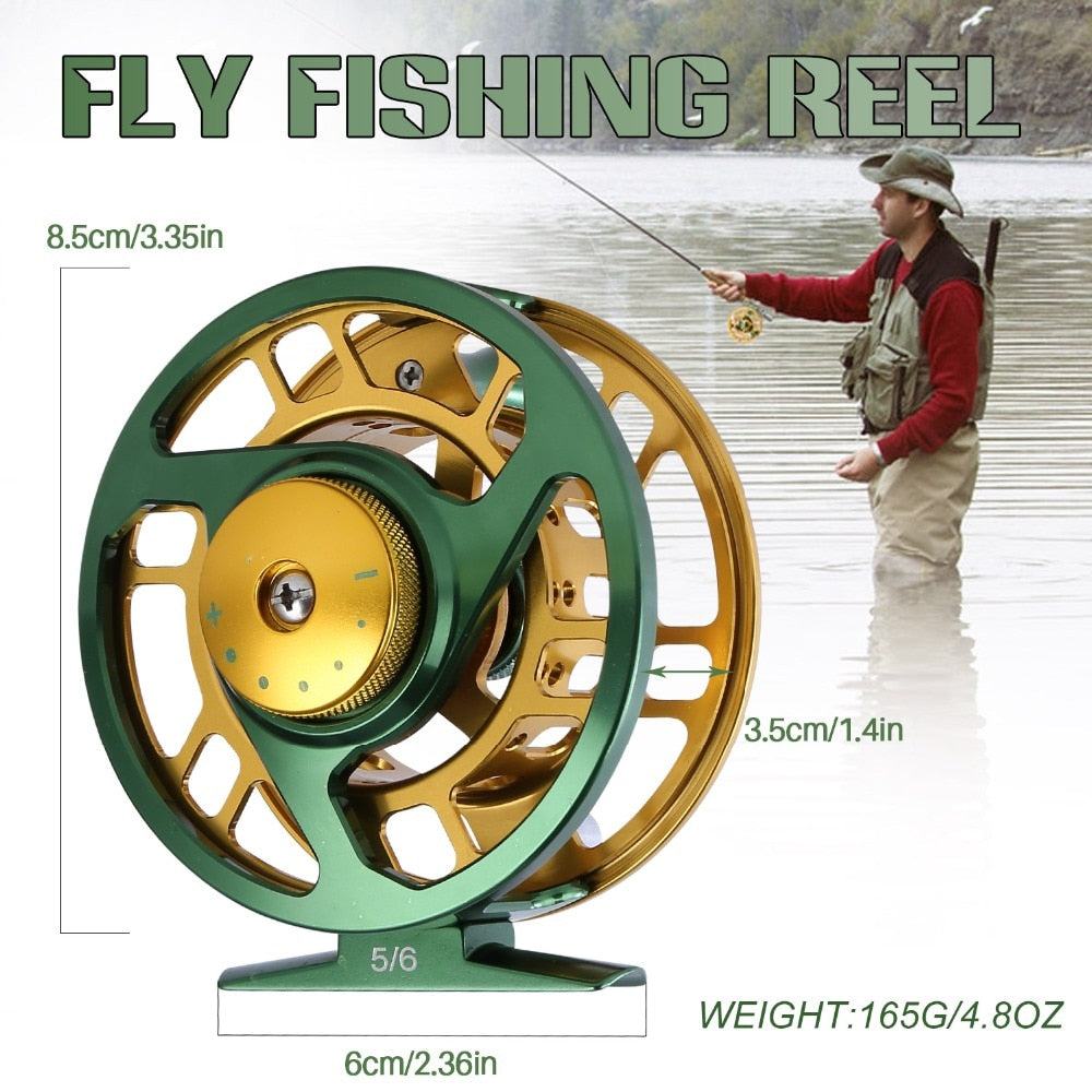 Fly Fishing Reel, Aluminum Alloy Black Green 20LB Left Right Hand