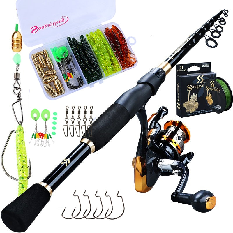 Sougayilang Fishing Full Kit with Telescopic Spinning Rod and 14BB Spinning  Reel and Braided Fishing Line Lure Fishing Tool Sets