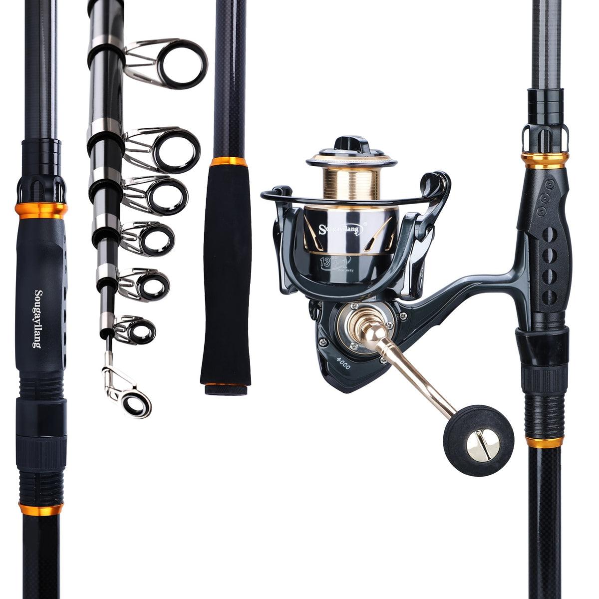 Sougayilang Fishing Rod Combo 13+1BB Spinning Reel and 1.8- 3.6m Tele