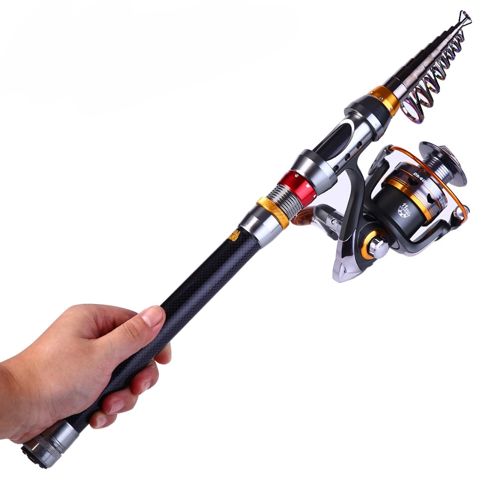 2xTelescopic Fishing Rod Spinning Fish Hand Tackle Sea Carbon