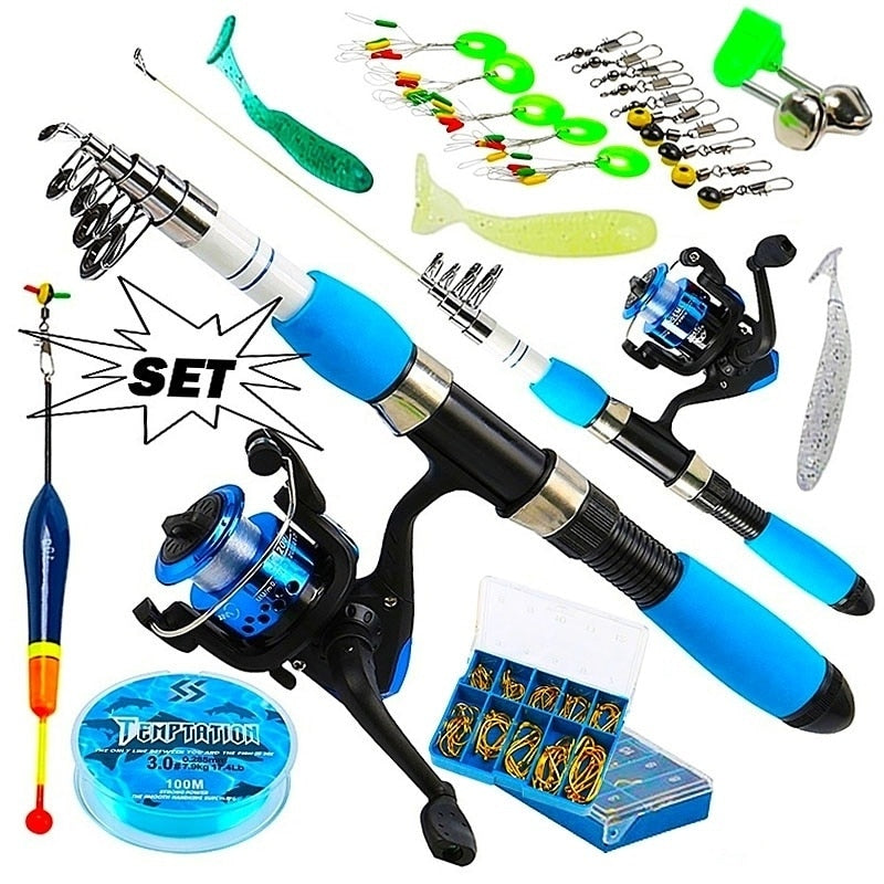 Fishing Rod and Reel Portable Telescopic Fishing Pole Spinning Reel for  Travel Saltwater or Freshwater Fishing