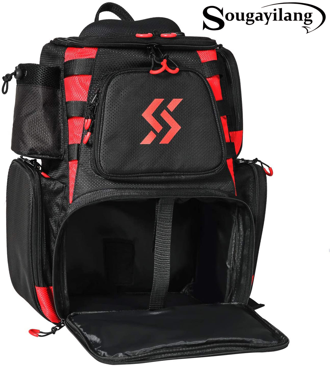 Sougayilang Fishing Tackle Backpack Waterproof Tackle Bag Storage with 4  Trays Tackle Box and Protective Rain Cover for Camping Hiking