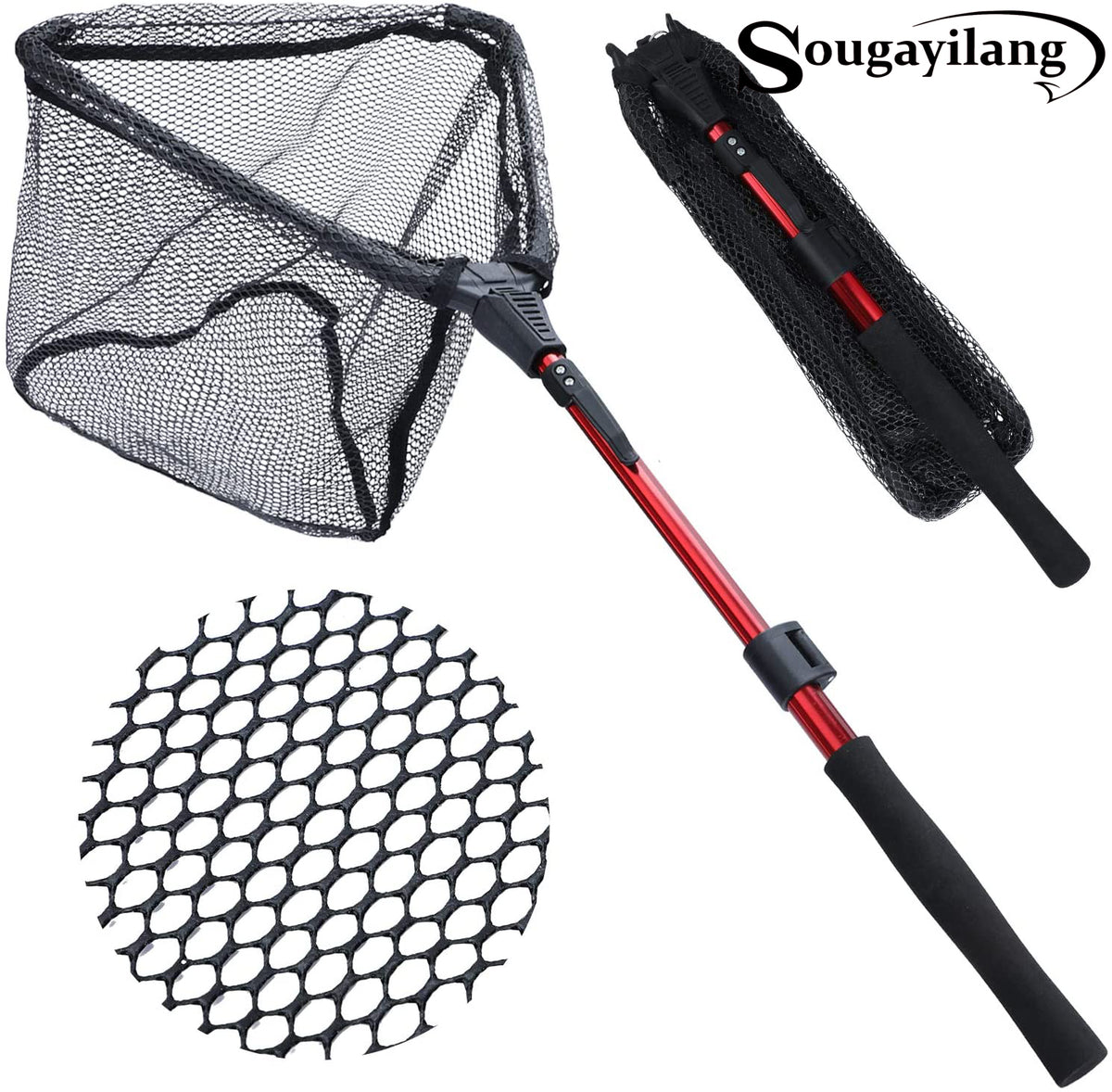 MAYNOS Folding Fishing Net-Foldable Fish Landing Net Robust Aluminum  Telescopic Pole Handle and Safe Fish Catching or Releasing for Durable and  Nylon Mesh 