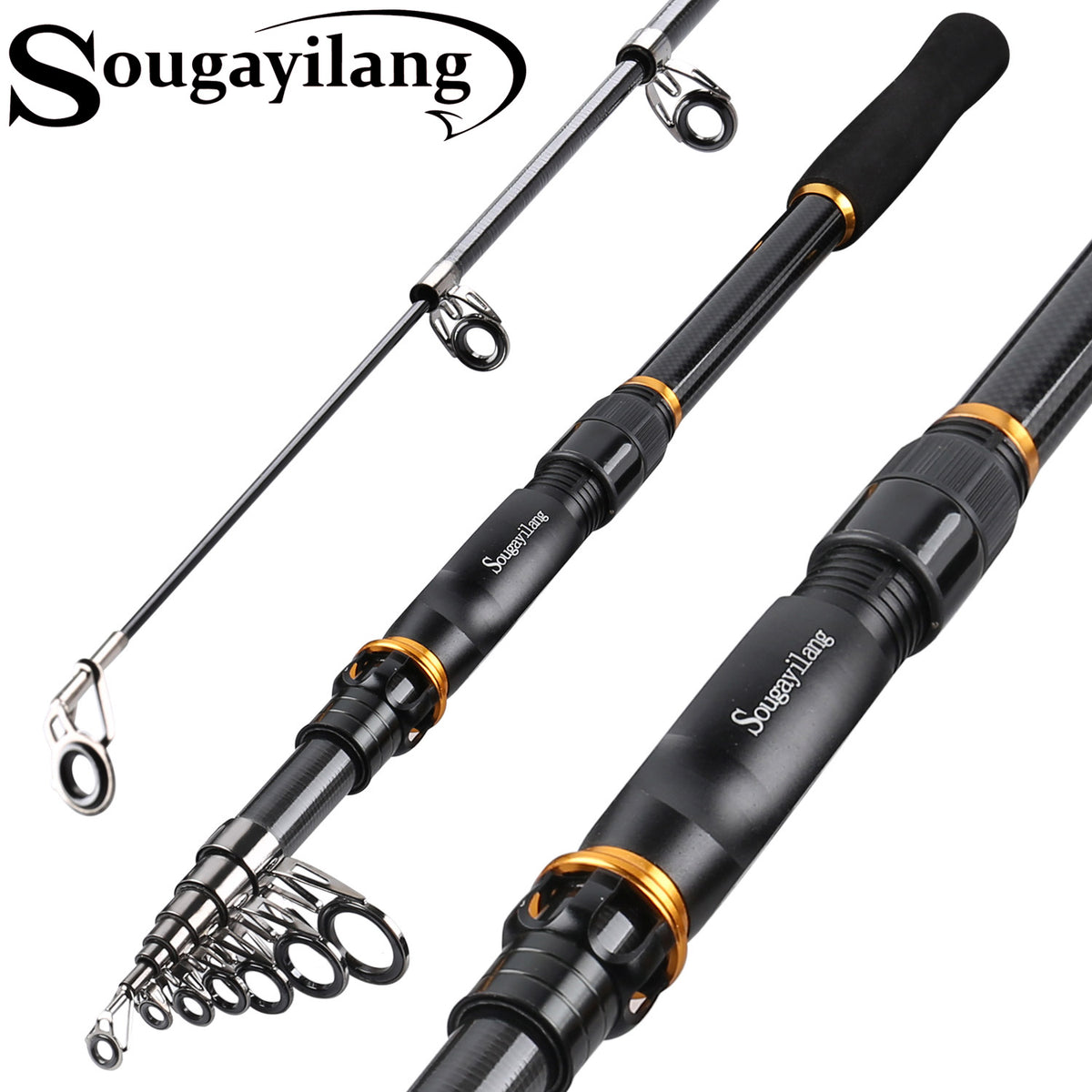 Sougayilang Telescopic Fishing Rod with CNC Reel Seat, Portable Retractable  Rod, Travel Fishing Pole for Bass Salmon Trout Fishing