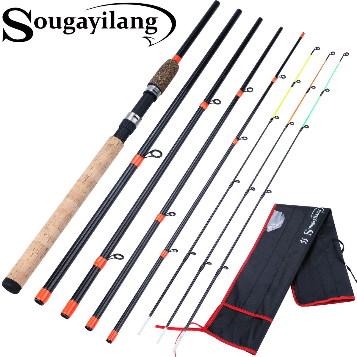 Sougayilang 3M Feeder Fishing Rod and Reel Combo 6 Section Carbon Fiber  Spinning Travel Rod and