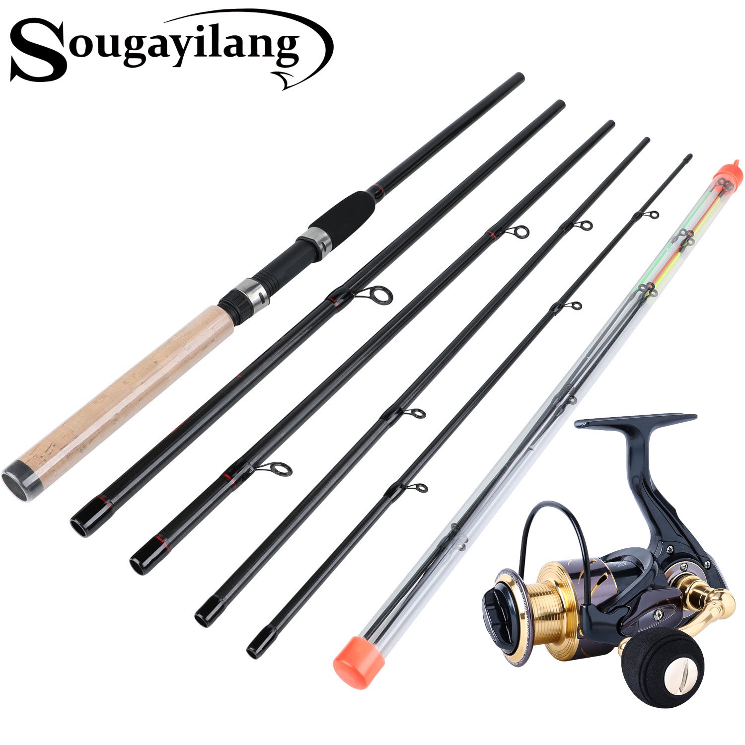 Sougayilang 2.1-2.4M Carbon Spinning Fishing Rod and Reel Combo 4 Sections  Portable Lure Rod with 13+1BB Spinning Fishing Reel