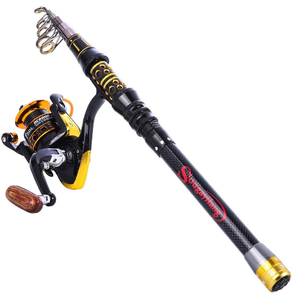 Sougayilang Telescopic Fishing Pole with Spinning Reel Combos