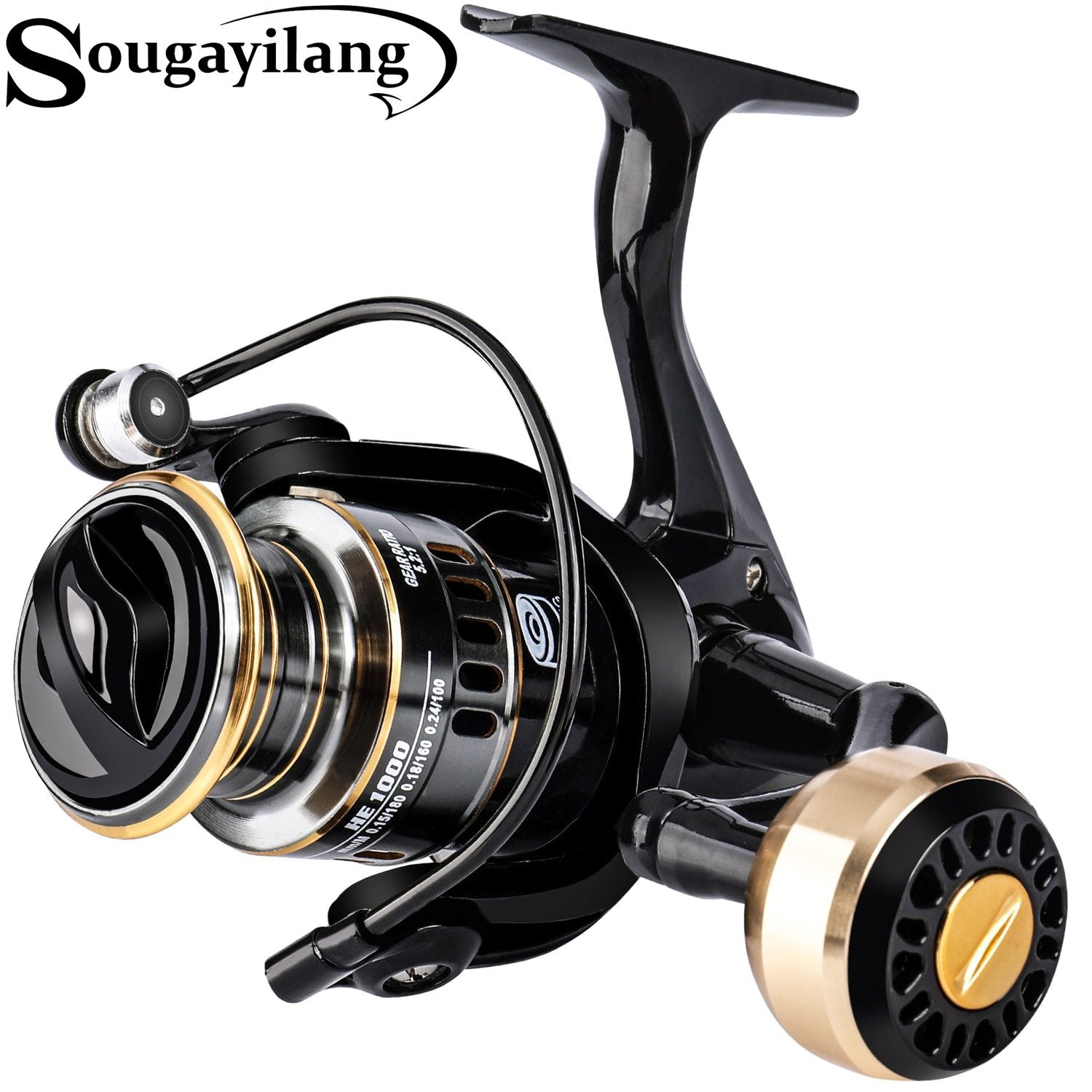 Sougayilang 5.2:1 Spinning Fishing Reels with Double Drag Machined and  Aluminum Spool for Carp Fishing