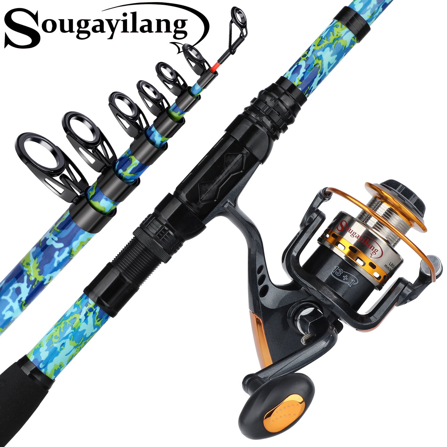 Sougayilang 1.8m 2.1m Spinning Fishing Rods and Reel Set with