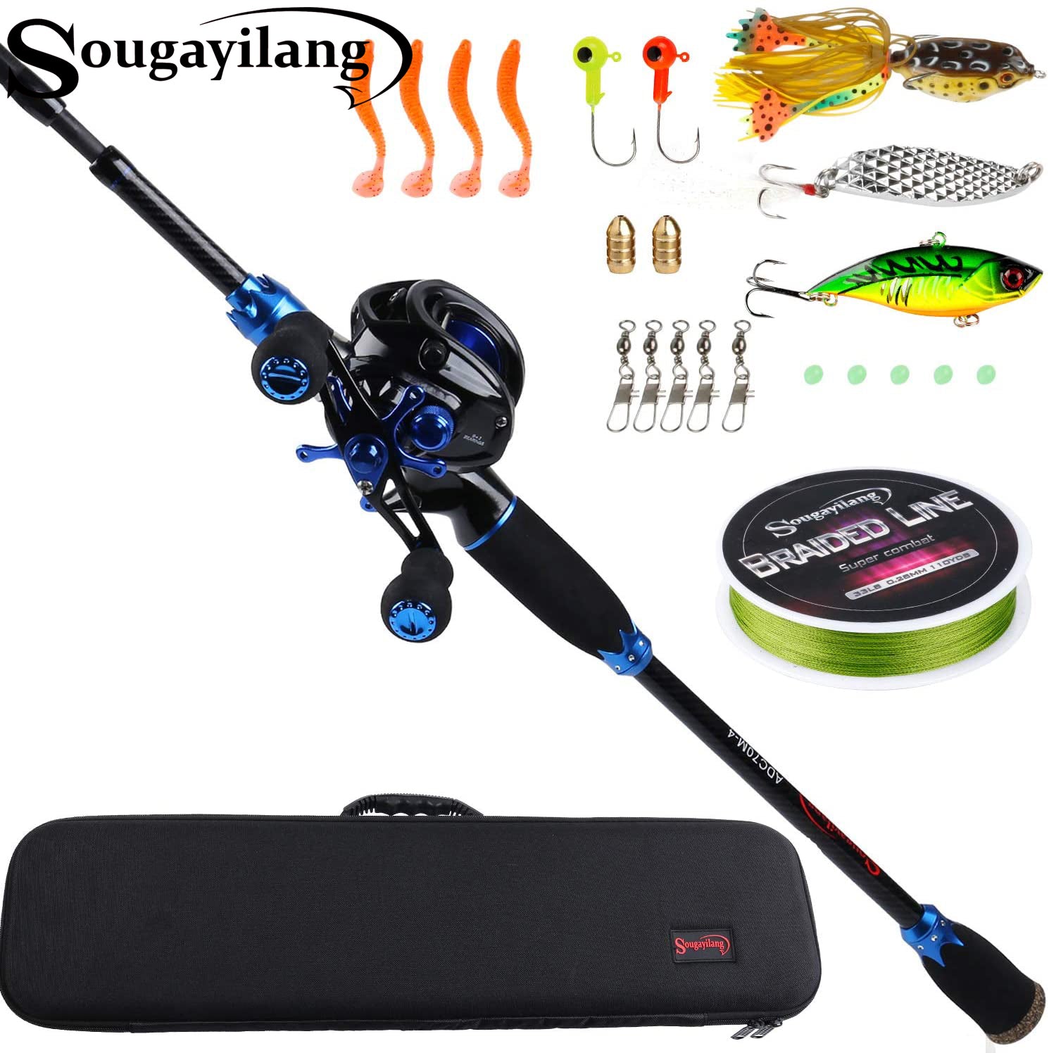 Sougayilang Fishing Rod and Reel Combos,24-Ton Carbon Fiber Fishing Poles  with Baitcasting Reel,7.0:1 Gear for Travel Freshwater