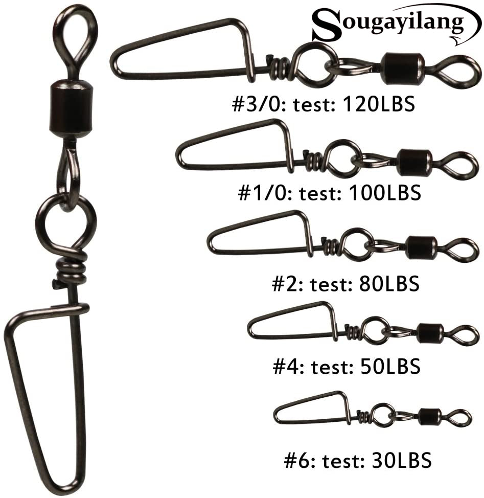 Sougayilang Fishing Rolling Swivel with Coast Lock Snap Stainless Ste