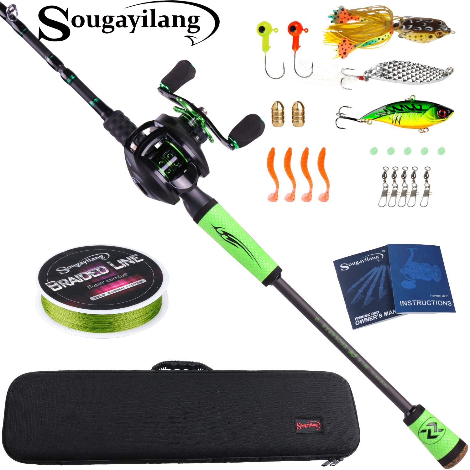 Sougayilang Speed Bass Fishing Rods, Porable Light Weight High Carbon 4 Pc  Blanks for Travel Freshwater Fishing-Spinning & Casting
