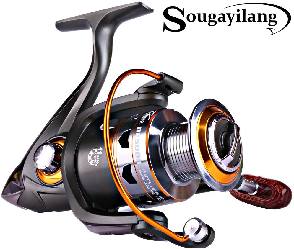 Sougayilang Spinning Fishing Reels with Left/Right Interchangeable  Collapsible Wood Handle Powerful Metal Body 5.2:1/5.1:1 Gear Ratio Smooth  11BB for
