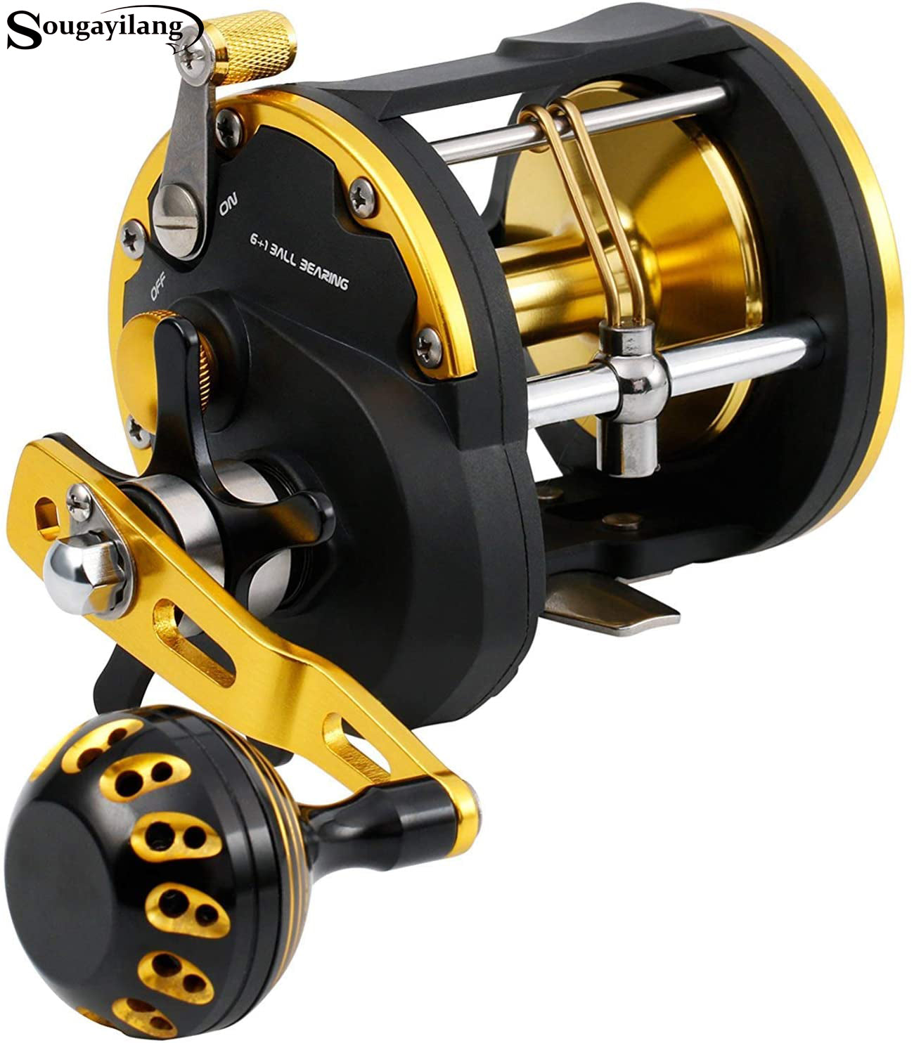 Sougayilang Trolling Reel Level Wind Conventional Reel Graphite Body  Fishing Reel, Durable Stainless-Steel-DTR30 Left Handle