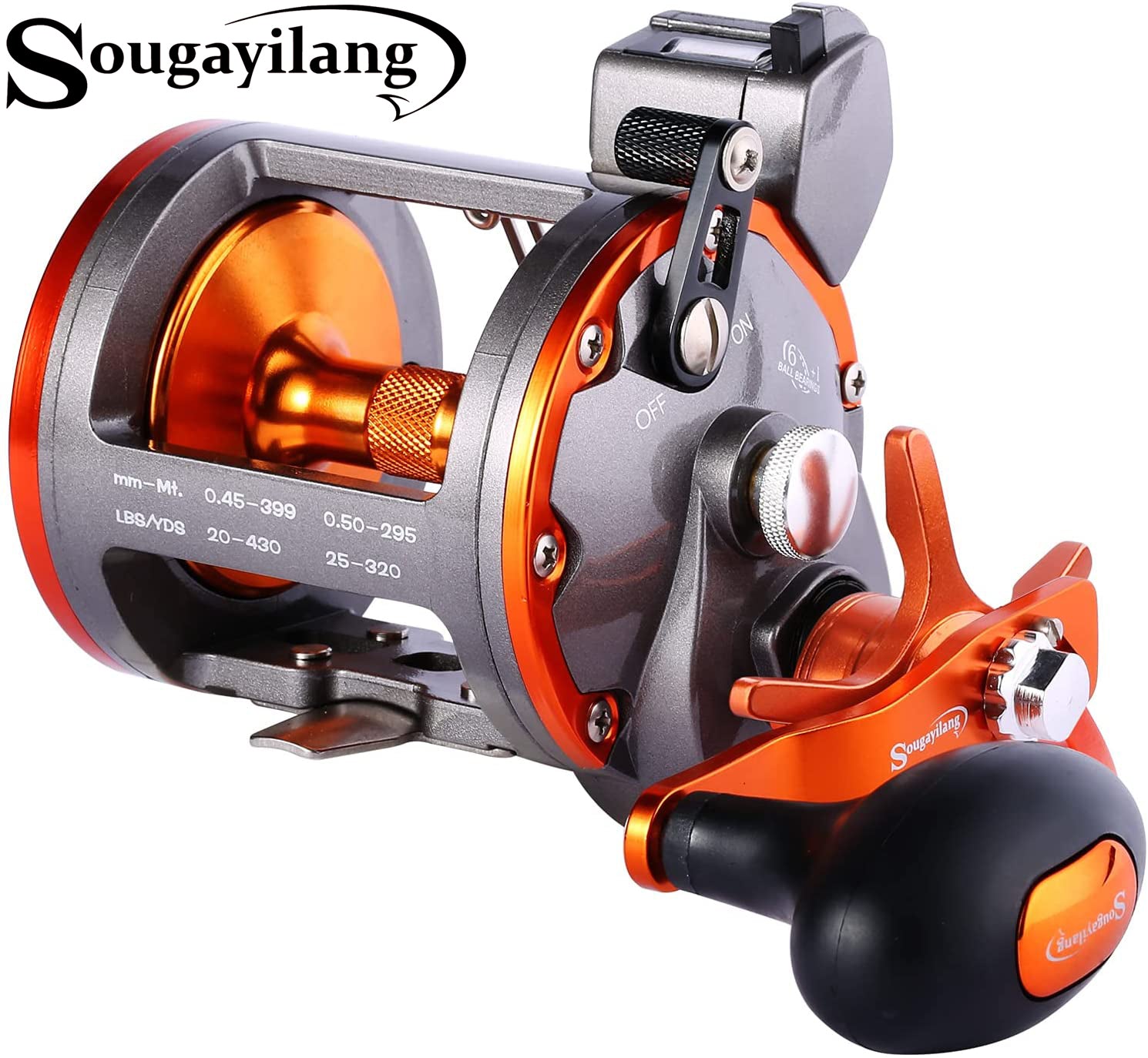 EVTSCAN Spinning Fishing Reel, Trolling Reels Equipped with Line Counter  Black Trolling Saltwater Offshore Reel Wheel for Sea Fishing