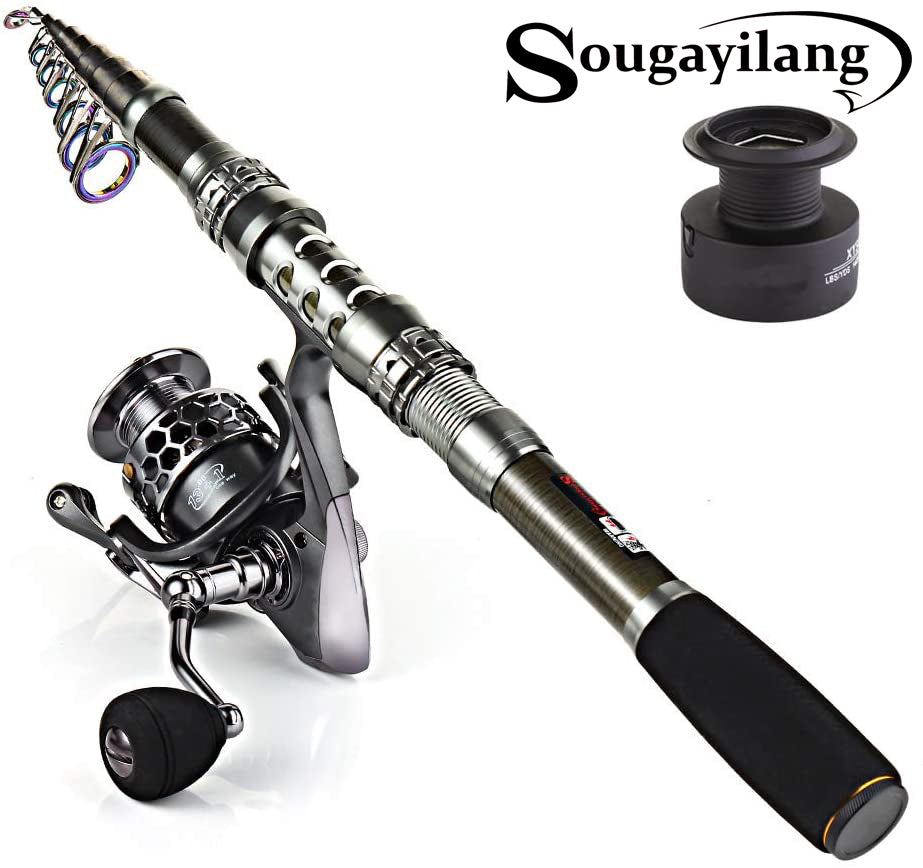 Sougayilang Spinning Fishing Rod and Reel Combos Portable Telescopic  Fishing Pole Spinning reels for Travel Saltwater Freshwater Fishing