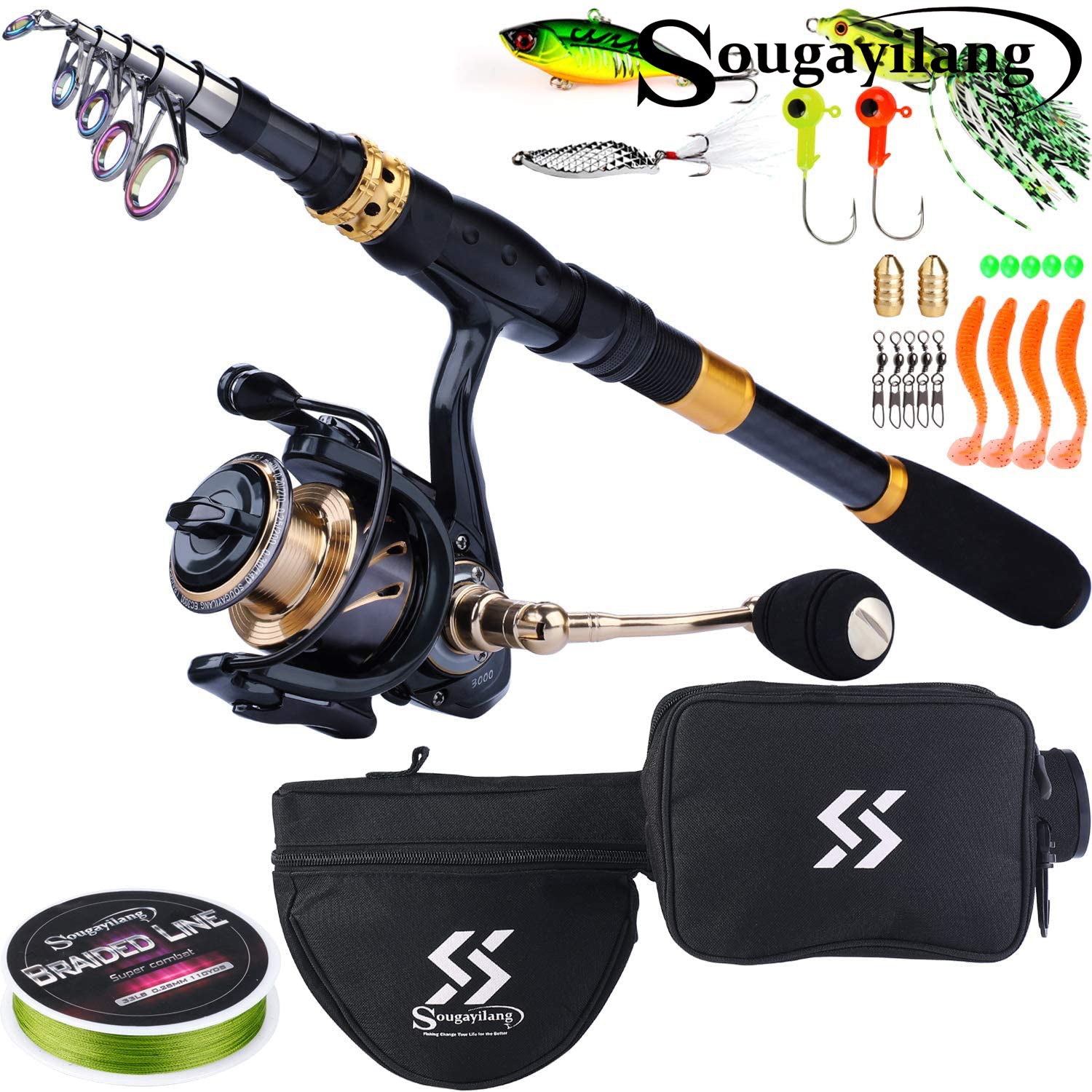 Sougayilang Telescopic Fishing Rod And Spinning Reel Combos 1.8-3.3m  Portable Ultralight Carbon Fishing Pole And 1000-5000 Series 5.2:1 Gear  Ratio Fishing Reel Sets Fishing Tackle Pesca