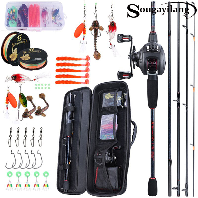 Sougayilang Fishing Rod Full Kits Casting Fishing Rod and Baitcasting Reel  Fishing Lure Hooks Line Bag Travel Fishing Rod Combos