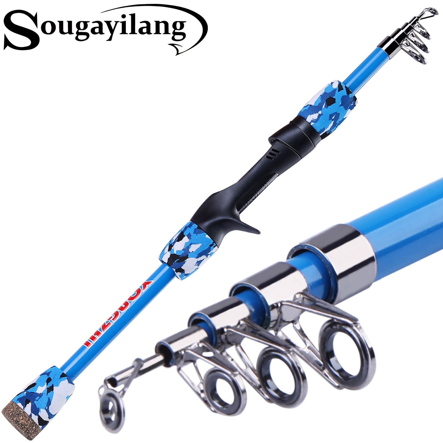 Sougayilang 1.5m Telescopic Fishing Rod Proable Travel Rods for  Spinning/Casting Rod Fishing Tackle Gifts for Children Kids