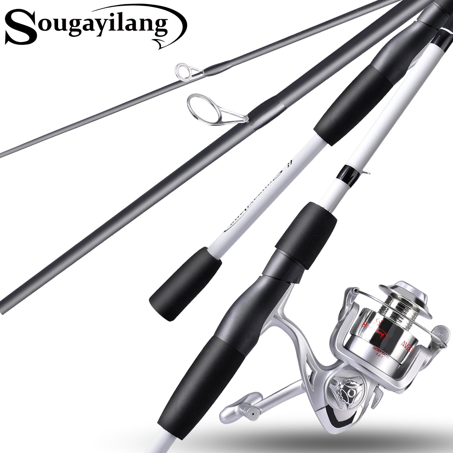 Sougayilang Fishing Rod and Reel Set Carbon Fiber Casting Rod and 5.2:1  Spinning Reel Max Drag 8kg for Freshwater Carp Fishing