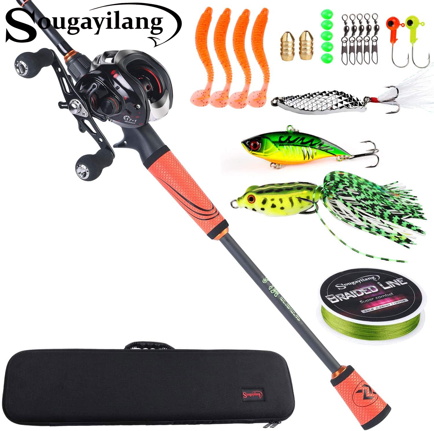 Sougayilang 6.9ft Casting Rod and Reel Baitcast Combo 4 Piece