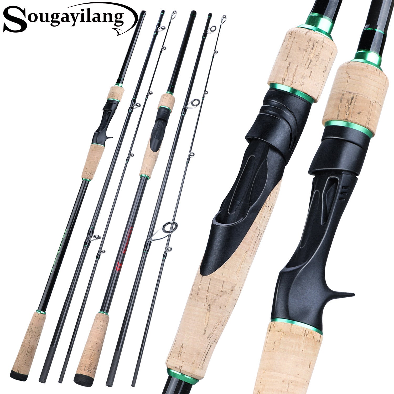 1.8m-2.1m Fishing Rod, Spinning/casting, Portable Travel 4 Sections  Ultralight Carbon Fiber Eva Handle Fishing Tackle