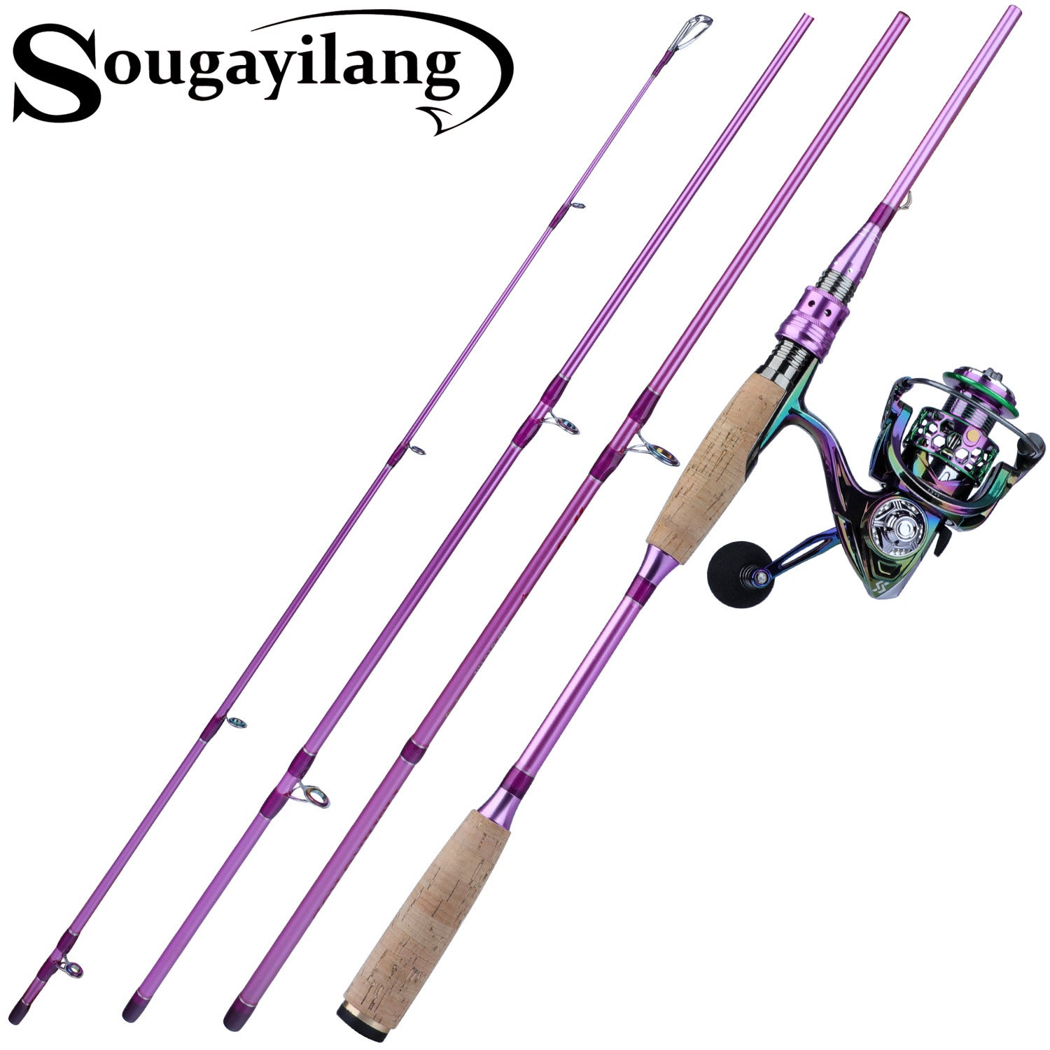 Sougayilang 2.1-2.4M Carbon Spinning Fishing Rod and Reel Combo 4 Sec