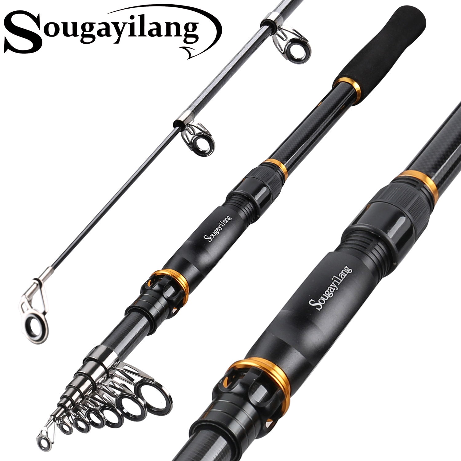 Sougayilang 1.8-2.4m Telescopic Fishing Rod Ultralight Weight Spinning/Casting  Rod Carbon Fiber Fishing Pole