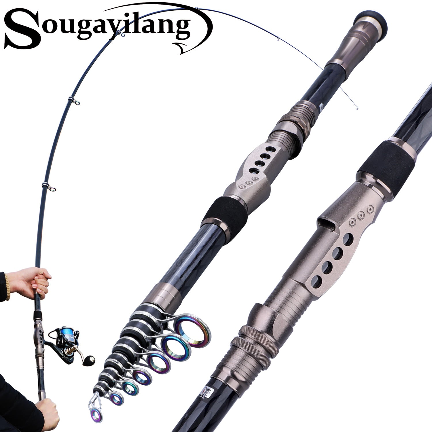 5 Layers Carbon Fiber Fishing Rod Spinning Rod Portable Fishing Rod  Saltwater